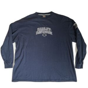 Harley Davidson Men's Wisconsin 100% Cotton Long Sleeve Shirt Navy Blue 2XL